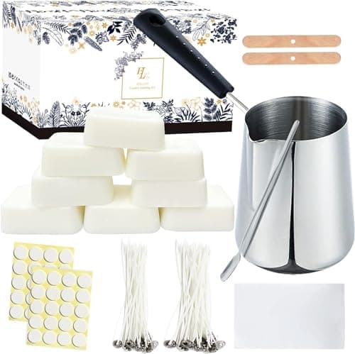 Fournitures de kit de fabrication de bougies, kit de bougies à faire soi-même en cire de soja comprenant 21,5 oz de cire de bougie pour la fabrication de bougies, pot verseur de fabrication de bougies, papier magique, mèches de bougies...