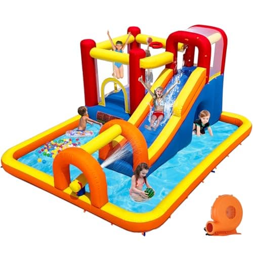 Baralir Inflatable Bouncy Castle Water Park with Long Water Slide & Large Splash Pool Fits 5 Kids, Endless Fun of Jumping, Sliding, Climbing -...