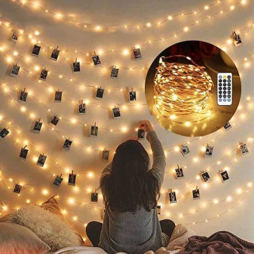 FULEN Guirlande lumineuse pour chambre à coucher, 33 pieds 100 LED, blanc chaud, alimentée par USB, lumières scintillantes pour décoration de chambre d'adolescent, lumières étoilées,...