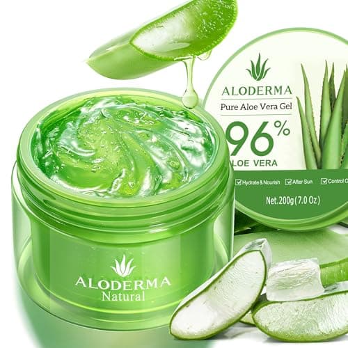 Gel d'aloe vera Aloderma fabriqué dans les 12 heures suivant la récolte avec 96 % d'aloe vera biologique pur pour la peau, le cuir chevelu et les cheveux, hydratant apaisant pour le visage à l'aloe vera,...