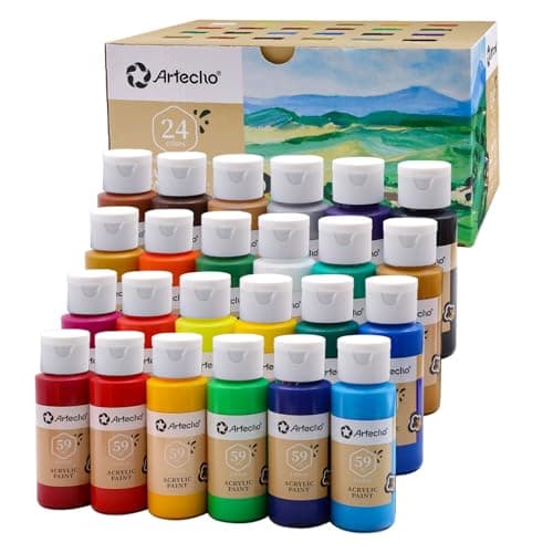 Artecho Acrylic Paint Set 24 Colors 2oz/59ml, Art Craft Paint for Art Supplies, Paint for Canvas, Rocks, Wood, Fabric and Ceramic, Non Toxic Paint...
