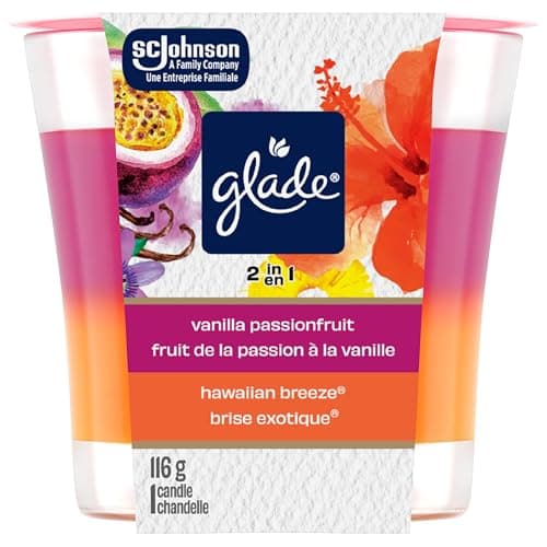 Glade Scented Candle, 2-in-1 Vanilla Passionfruit and Hawaiian Breeze, 1-Wick Candle, Air Freshener Infused with Essential Oils for Home Fragrance,...