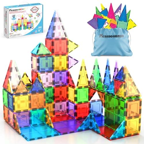 PicassoTiles 100 pièces ensemble 100 pièces carreaux de construction magnétiques blocs de construction 3D magnétiques clairs planches de jeu de construction, la créativité au-delà de l'imagination,...