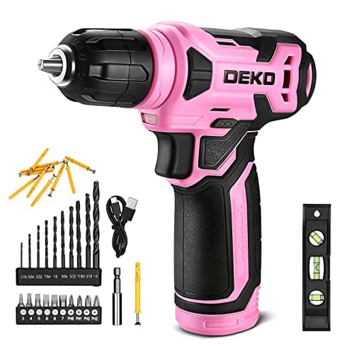 DEKOPRO 8V Cordless Drill, Drill Set with 3/8" Keyless Chuck, 42pcs Acessories, Built-in LED, Type-C Charge Cable, Pink Power Drill for Drilling...