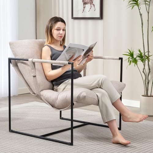 Mondschein Accent Chair, Large Living Room Chair Cross Legged Armchair with Foam Cushion, Reading Chair, Bedroom Chair, Metal Frame (Pale Coffee)