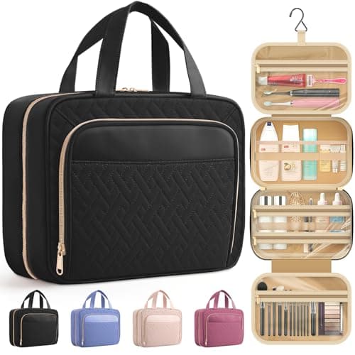 Trousse de toilette de voyage HOTOR pour femme - Trousse de toilette spacieuse pour homme, trousse de maquillage imperméable avec crochet de suspension et plusieurs poches,...