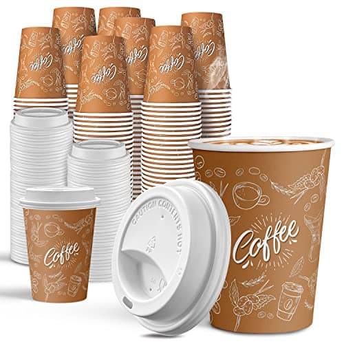 JOYEUX 100 Pack -12 oz Disposable Coffee Cups with Lids, Thickened Coffee Paper Cups - to Go Hot Cups for Party, Beverages, Tea, Hot Chocolate,...