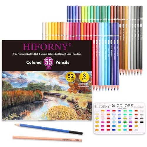 HIFORNY 55 Pack Pencil Crayons for Adult Coloring Books,52 Colors Coloring Pencils with Extras,Artists Soft Core,Vibrant Color,Colored Pencils Art...