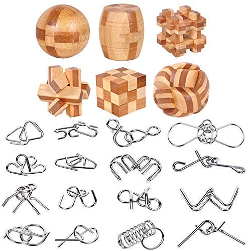 XUANSHUO Brain Teaser Puzzles Set 3D Interlocking Jigsaw Games -IQ Test Mind Game Brain Teaser Magic Trick Toy for Kids and Adults (Wooden&Metal...
