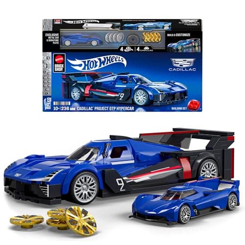 ​​Mattel Brick Shop Hot Wheels Speed ​​Series Ensemble de construction, Cadillac Project GTP Hypercar avec 236 pièces, détails réalistes et autocollants personnalisés, adulte...