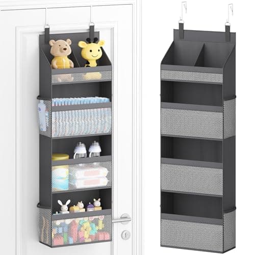 Lifewit 4 Tier Over the Door Diaper Organizer for Nursery, Large Heavy Duty Hanging Storage with 4 Mesh Side Pockets, Sturdy Back of Door Shelf for...