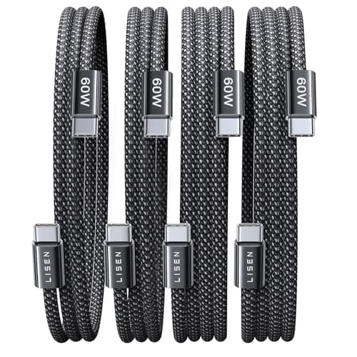 LISEN USB C to USB C Cable 60W, [4 Pack, 1.6ft+3.3ft+6.6ft+6.6ft] iPhone 17 Charger Cable Type C Cable Fast Charging, Braid USBC Cord for iPhone 16...