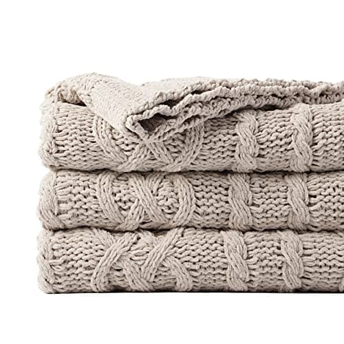 BATTILO Home Light Grey Throw Blanket for Couch Bed Sofa, Soft Warm Cozy Decorative Knit Throw Blanket for Spring Summer Fall Outdoor Picnic...
