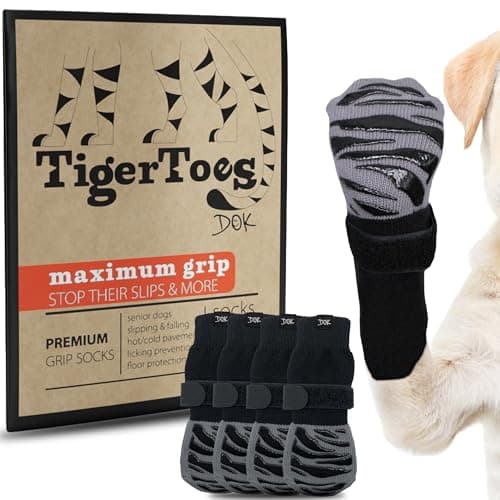 DOK TigerToes Premium Non-Slip Dog Socks for Hardwood Floors - Extra-Thick Grip that Works Even When Twisted - Prevents Licking, Slipping, and...
