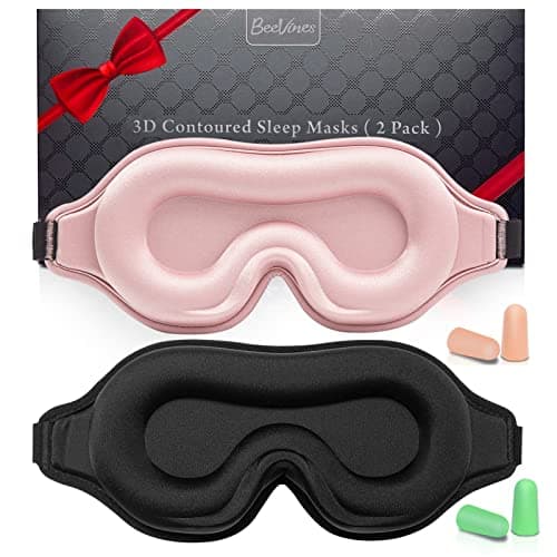 100% Blackout Sleep Mask for Women Men, 2 Packs 3D Contoured Eye Mask for Sleeping with Adjustable Strap, BeeVines Eye Mask for Eyelash Extensions...