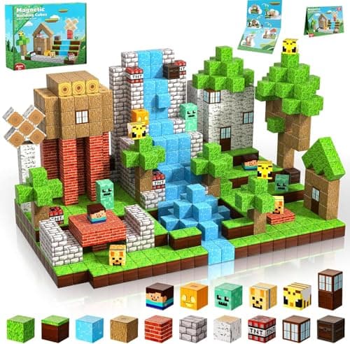 ToyUnited Blocs magnétiques 100 pièces construisent un château de forêt en cascade, blocs de cubes de construction magnétiques amusants et mignons, jouets sensoriels pour les tout-petits et les enfants âgés de 3 ans...