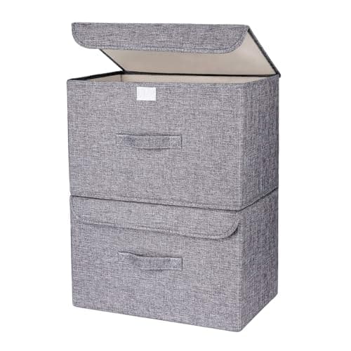 DIMJ Fabric Storage Box with Lid - 2Pcs Closet Storage Bin with Handle Organizer and Storage Foldable Decorative Basket with Lid Storage Containers...