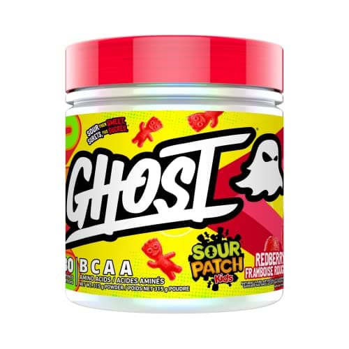 Acides aminés GHOST BCAA, Sour Patch Kids Redberry - 30 portions - Poudre et boisson de récupération sans sucre pendant et après l'entraînement, 7 g BCAA – Prend en charge...