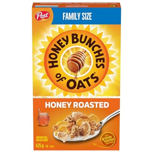 Post Honey Bouquets d'avoine Céréales de petit déjeuner rôties au miel, avec grappes croquantes de granola et d'avoine, format familial 625 g