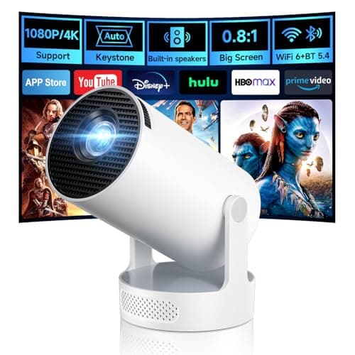 Projecteur Kimwood avec haut-parleur HiFi amélioré, [Applications intégrées] Mini projecteur portable 1080P à faible bruit Keystone automatique WiFi 6 Bluetooth 5.4 Ultra...