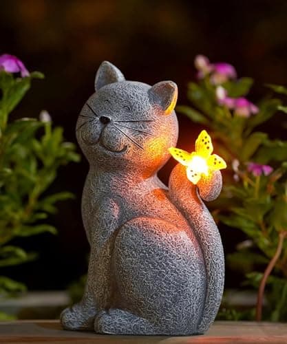 Nacome Statues d'extérieur de chat pour le jardin : décoration extérieure avec dégagement de papillons pour la cour, ornements de pelouse, porche, patio, balcon, maison pour...