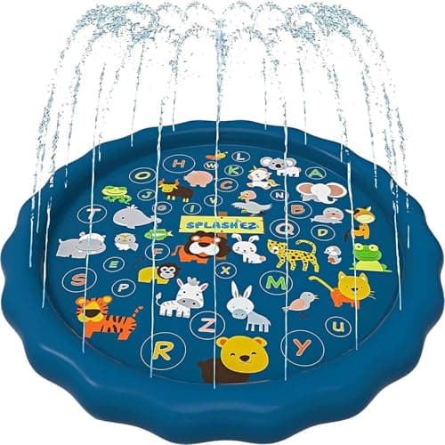 SplashEZ 3-en-1 Splash Pad, arroseur pour enfants et pataugeoire pour l'apprentissage – Piscine d'arrosage pour enfants, jouets aquatiques gonflables de 60 pouces – « de A à...