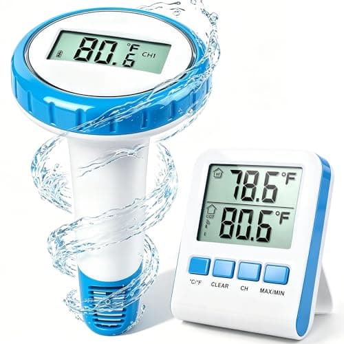 Pool Thermometer Floating Easy Read, Waterproof Wireless Digital Pool Thermometer with Large Screens, IPX8 Waterproof High Precision Temperature...