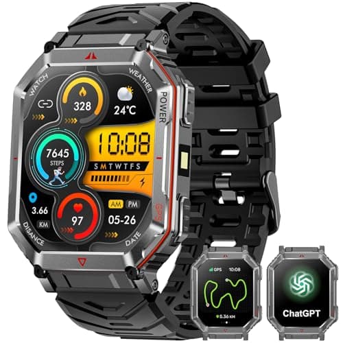 GPS Military Smart Watch for Men，GPT Voice Assistant，Smartwatch with LED Flashlight，2.01" HD Display Bluetooth Call，Fitness Tracke with Multiple...