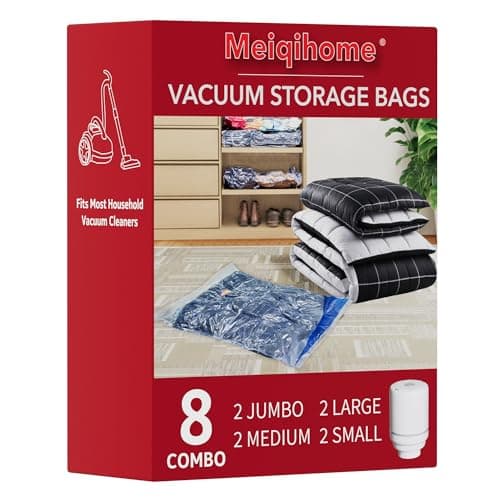 Paquet de 8 sacs de rangement sous vide avec pompe à air électrique, 2 jumbo, 2 grands, 2 midium, 2 petits sacs, sacs sous vide de voyage pour bagages, sacs sous vide pour...