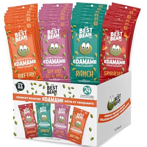 Best Bean Co. Roasted Edamame Beans Snack Variety Pack, 24 Count Individual Snack Bags (26g) – High Protein Chip Alternative - 11g Protein Per Bag,...