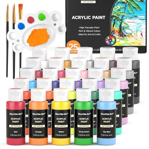 Peinture acrylique Shuttle Art, ensemble de 25 couleurs de peinture acrylique, bouteilles de 2 oz/60 ml, peintures acryliques riches pigmentées, imperméables et de qualité supérieure pour artistes, débutants...