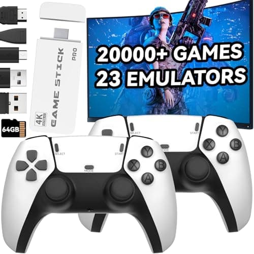 Console de jeu rétro, clé de jeu avec plus de 20 000 jeux - Console de jeux vidéo Plug & Play de 64 Go pour sortie TV HDMI 4K, console de jeu rétro avec 2,4 GHz...