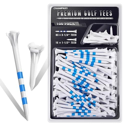 CHAMPKEY Premium Lot de 100 tees de golf en plastique à 3 dents | 85 tees driver avec 15 tees fer/hybrides Pack mixte | Golf à faible friction et résistance...