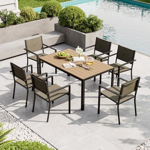 Aoxun 7-Piece Patio Table and Chairs Set for 6, All Weather Outdoor Dining Set with 6 Textilene Chairs and 1 Rectangular Metal Table, Patio Dining...