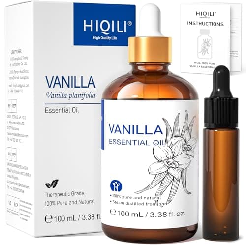 HIQILI 100ML Vanilla Essential Oil, 100% Pure Natural Vanilla Oil with Glass Dropper, Strong Fragrance for Body Lotion-3.38 Fl Oz
