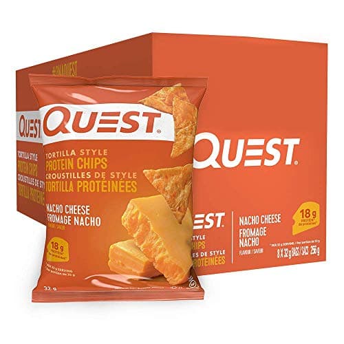Quest Nutrition Chips protéinées de style tortilla à saveur de fromage nacho, riches en protéines, sans gluten, cuites au four, non frites, 1 g de sucre, 5 g de glucides, 8 ct