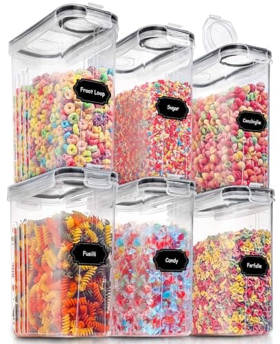 Grands conteneurs de stockage d'aliments secs avec couvercles, PRAKI 6PCS 4L stockage de conteneurs de céréales hermétiques, ensemble de boîtes anti-fuite pour garde-manger de cuisine...