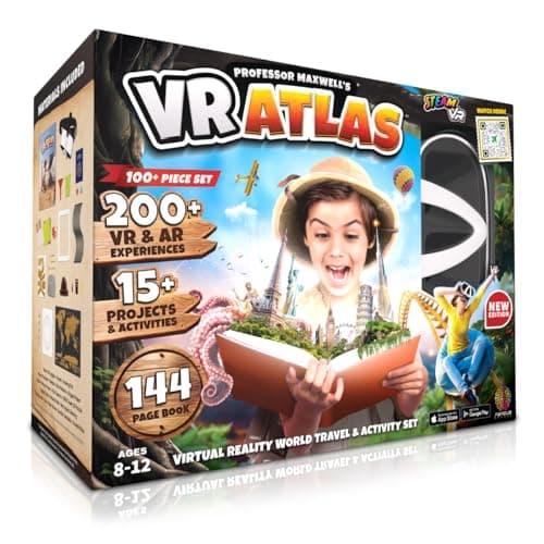 Atlas VR du professeur Maxwell - Kit scientifique de réalité virtuelle pour enfants, livre et ensemble d'activités d'apprentissage interactif de la géographie (Atlas 2.0 version complète...