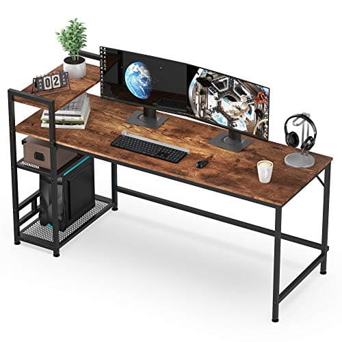 HOMIDEC Computer Desk, 63 Inch Office Desk with Bookshelf, Study Laptop Table with 4 Tier DIY Storage Shelves, Modern Work Writing Desks for Home...