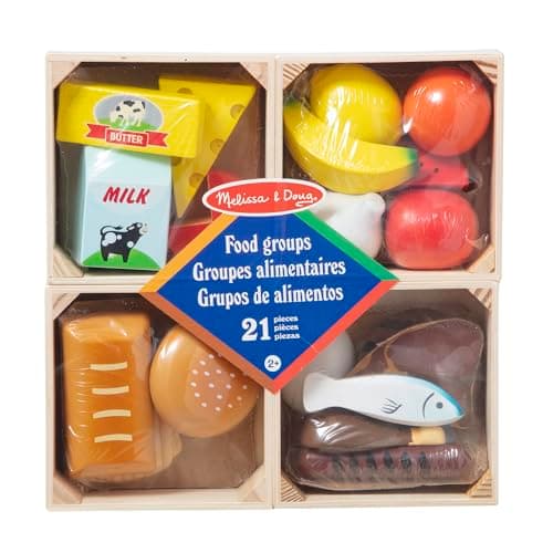 Melissa & Doug Food Groups, ensemble de 21 jouets en bois pour faire semblant de jouer à la nourriture et aux accessoires de cuisine pour enfants, jouets préscolaires pour filles et garçons à partir de 3 ans