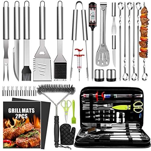 34Pcs BBQ Grill Accessories Tools Set, 16 Inches Stainless Steel Grilling Tools with Carry Bag, Thermometer, Grill Mats for Camping/Backyard...