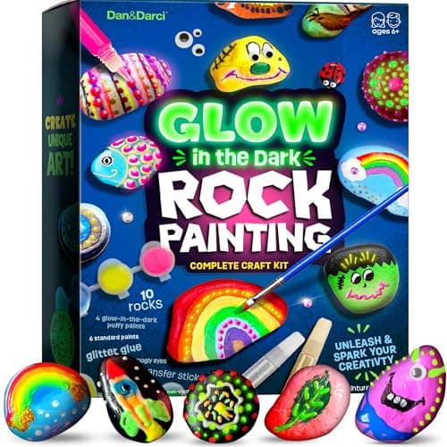 Kids Rock Painting Kit - Glow in The Dark - Arts & Crafts Christmas Gifts for Boys and Girls Ages 4-12 - Craft Activities Kits - Creative Art Toys...