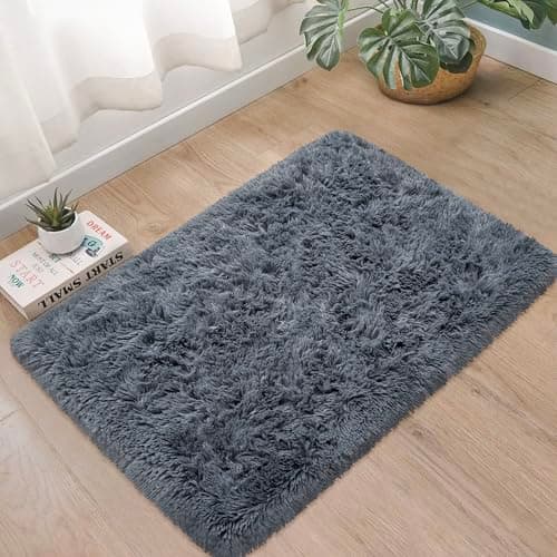 Small Fluffy Rugs for Bedroom 2x3 Grey Shaggy Area Rug Soft Plush Fuzzy Fur Bedside Throw Rug for Living Room Boys Kids Nursery Baby Room Home...