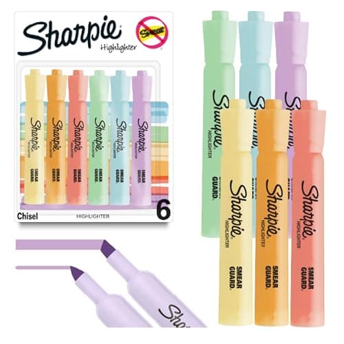 Sharpie Tank Highlighters, Chisel Tip, Mild Pastel Colours, 6 Count