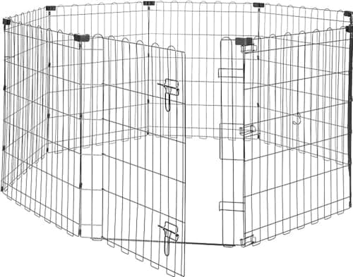 Parc d'exercice pour chien octogonal pliable en métal Amazon Basics - Intérieur/extérieur, porte simple, petit (8 panneaux, 24 x 30), facile à assembler et à ranger,...