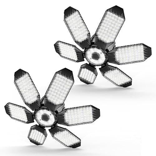 POLARPRA Garage Lights - 2Pack Super Bright 32000LM LED Garage Ceiling Light 6500K LED Shop Light w/ 6 Deformable Panels Screw in E26/E27 Socket...