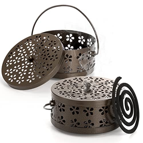 ZENFUN 2 Pack Iron Coil Holders with Lid and Handle, Bronze Incense Coil Burner with Lid, Retro Portable Coil Holder for Camp Use, Indoor, Outdoor,...