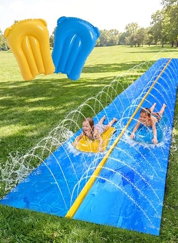 Énorme toboggan aquatique Sloosh, toboggan aquatique robuste de 30 pieds x 6 pieds avec arroseur intégré et 2 planches gonflables antidérapantes pour les fêtes sur la pelouse de la cour d'été...