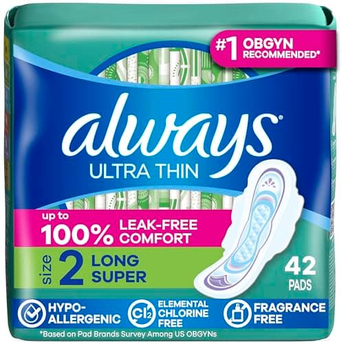Always Serviettes féminines ultra fines avec ailes pour femme, taille 2, longue capacité d'absorption, non parfumées, 42 pièces