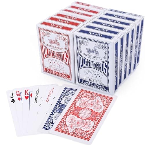 LotFancy Cartes à jouer, Index standard de taille poker, 12 jeux de cartes (6 bleues et 6 rouges), pour Blackjack, Euchre, Canas...